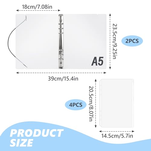 6 Löcher A5 Ringbuchordner Transparentes Nachfüllbare Notizbuchhülle mit A5 Binder Taschen Budget Planner Ordner für Loseblatt Schule Büro Haushalt