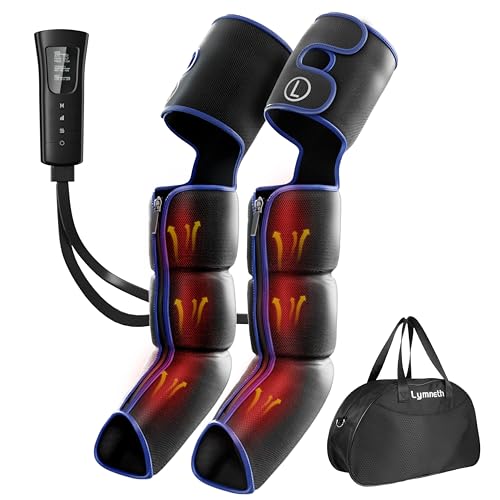 lymneth Air Comression Leg Massager with Heat, Sequential Compression Boots for Circulation and Pain Relief with 6 Modes, 3 Intensity and 2 Heating Levels, Full Leg Recovery Therapy Mechine