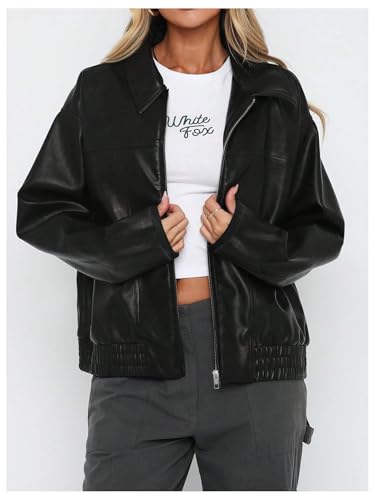 Women's Y2K Faux Leather Jacket Oversized Zip Up Bomber Jacket Going Out Motor Bike Motorcycle Coat Streetwear4