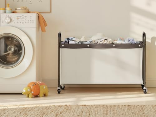 StorageWorks Toy Box with Wheels for Kids, 135L Large Toy Storage Chest and Organizer, 23" Metal Toybox with 360° Swivel Wheels for Bedroom, Kids Room, Stuffed Animal Storage, Beige — view 6