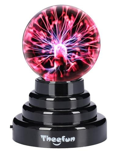 Theefun 3 Zoll Plasmakugel, Magische Plasma Ball Lampe USB/Batterie Betrieben Berührungsempfindliche Plasma Kugel Interaktives Spielzeug für Weihnachten Geschenk, Kinderpartys, Schlafzimmer Deko