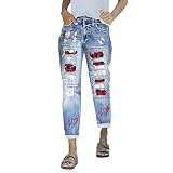 MNRIUOCII Pantalones vaqueros de Navidad para mujer de otoño e invierno, estampado con agujeros, pantalones vaqueros para hombre, azul claro, azul claro, XL