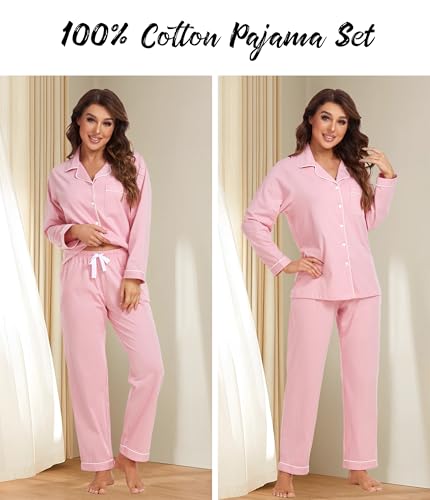 ANLIQI 100% Cotton Pajamas for Women Button Down Pajamas Long Sleeve Top & Pant Sleepwear Loungewear Pj Set with Pocket3