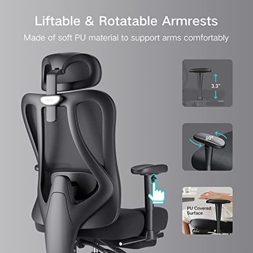 Hbada Ergonomic Office Chair With Adjustable Lumbar Support, Desk Chair With Adjustable Headrest, Swivel Computer Chair With Footrest And Pu Wheels, Backrest Tilt And Lock Any Angle Black #TOP4