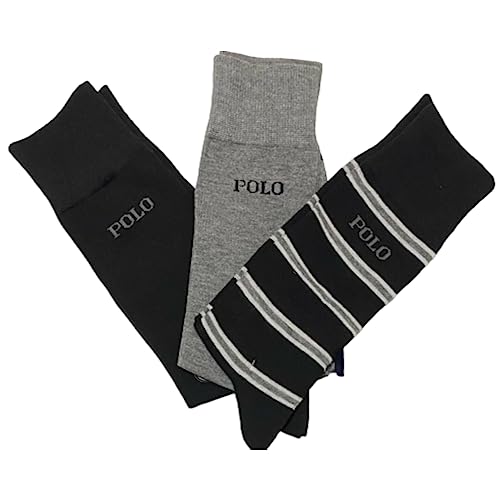 POLO RALPH LAUREN Men's 3 Count Grey Striped Crew Socks