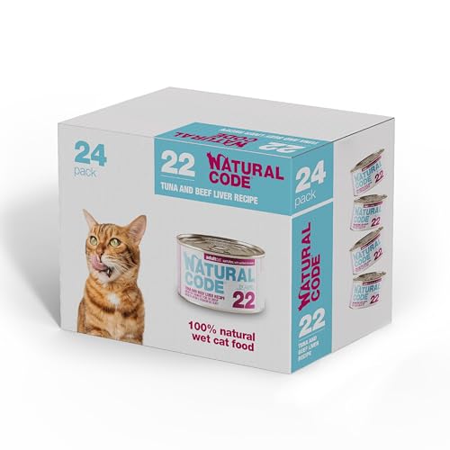 Natural Code Limited Ingredient Wet Cat Food Topper, High Protein, Low Fat, Additive-Free, Non-GMO, No Artificial Colors or Flavors, Tuna and Beef Liver in Aspic for Adult Cats, 24 Pack of 3oz Cans