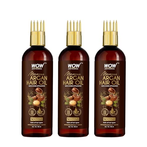 Image of WOW Skin Science Moroccan Argan Hair Oil - WITH COMB APPLICATOR - Cold Pressed - No Mineral Oil & Silicones - 100mL|Pack of 3