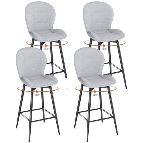 LEWE Tabourets de Bar Moderne Lot de 4, 75 cm Hauteur d'Assise, Pivotant à 360° Chaise Haute Cuisine, avec Dossier Rembourré en Tissu, Repose-Pieds...