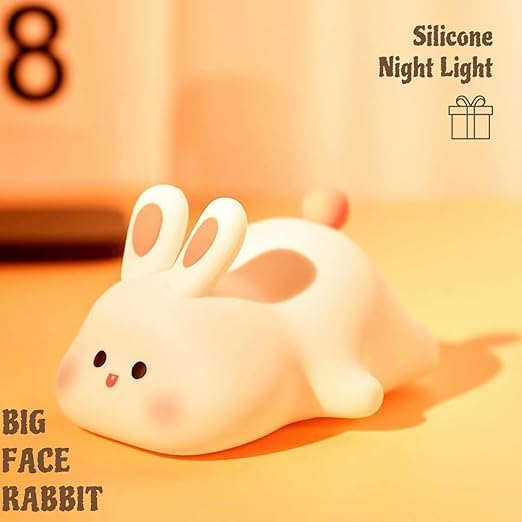 Silicone Night Lamp for Kids, Nursery, Sleeping Rabbit LED Lamp, 10 cm 3