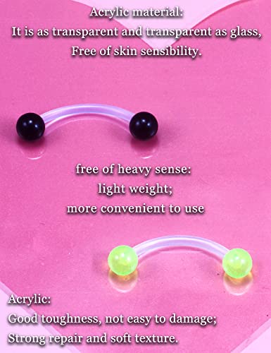 Oufksiyy 48Pcs 14G Tongue Rings Glitter Bioflex Flexible Acrylic Curved Barbell Snake Eyes Tongue Nipple Ring Body Piercing Jewelry Retainer For Women Glow In The Dark Bridge Tongue Rings #TOP3