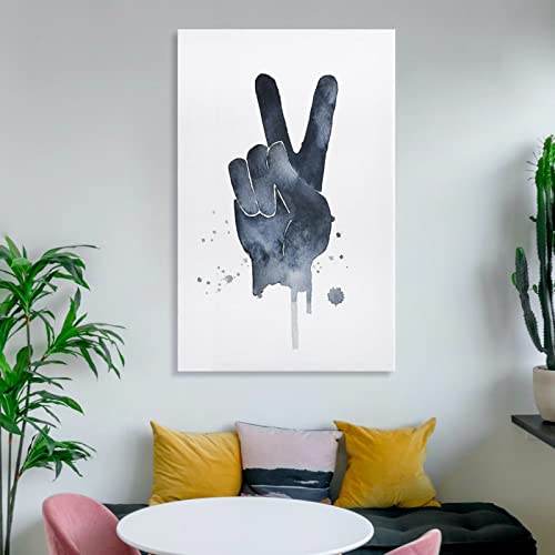 Kotian Peace Sign Wall Art Peace Fingers Minimal Decor Graphic Hand Signal Print World Peace Sign Watercolo Poster Decorative Painting Canvas Wall Art Posters For Room Aesthetic 08X12Inch(20X30Cm) #TOP5
