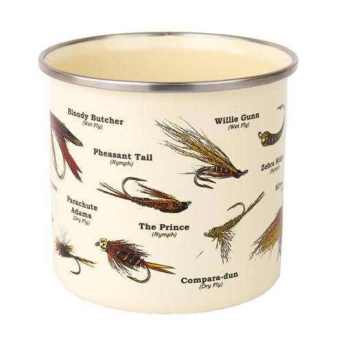 Gift Republic Fly Fishing Enamel Mug, Outdoor Camping Cup, 500 ml Metal Coffee Cup, Angling Fishing Enthusiast Gift Idea Lure Design - Image 2