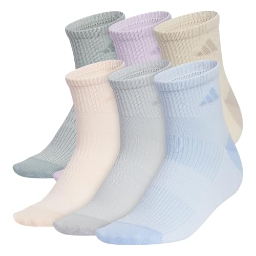 adidas Womens Superlite Quarter Ankle Socks (6 Pairs) Lightweight & Breathable Wonder Sage Green/Ice Lavender/Crystal Linen Beige/3 M