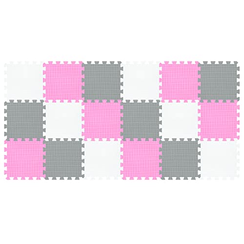 Yostrong® 18 Tiles Puzzle Play Mats For Floor | Interlocking Puzzle Foam Baby Play Mat For Playing - Eva Babies Crawling Mat. White, Pink, Gray. Yoc-Aclb18N #TOP1