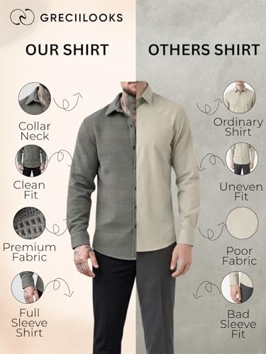 Image of GRECIILOOKS Casual Shirt for Men's | Full Sleeve Textured Shirts for Men | Regular Fit Wrinkle Free Premium Shirts for Man | Biker Streetwear Office Travel Dinner Style