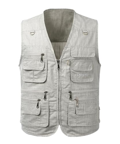 KTWOLEN Hombres Chaleco de Pesca Secado Rápido Respirable Ligero Chaleco con Multibolsillos para Pesca Fotografía Caza Cámping Viajes, Gris, 6XL