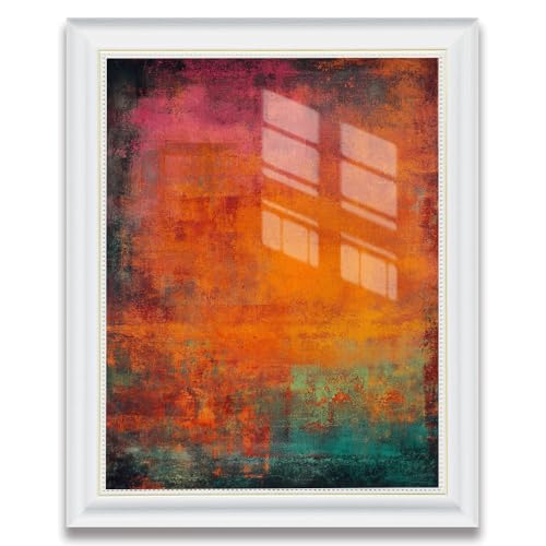 White Frame Abstract Orange Teal Wall Art Canvas Print, Rustic