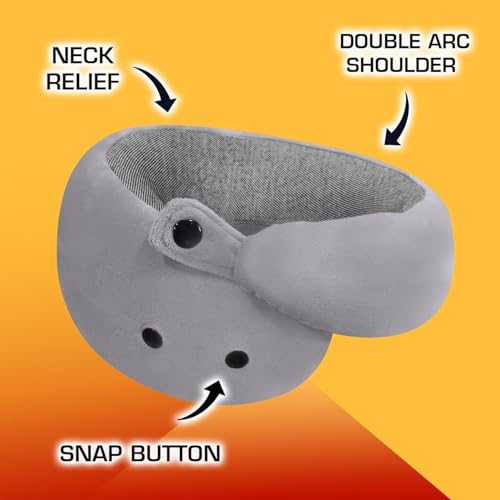 Image of Billebon Memory Foam Travel Neck Pillow with Magnetic Fabric Luxury Neck Support Pillow for Comfortable Travel, Washable Removable Cover (Grey with Eye Mask)