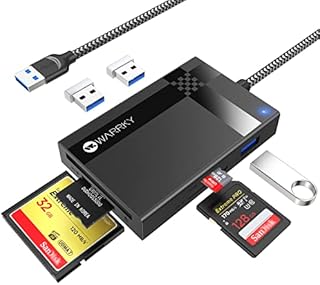 SD Card Reader 7 IN 1 USB 3.0, WARRKY 2.5FT [Highspeed, Simultaneous Read and Write] Multi-Port Adapter Hub of 3 USB, 4 Memory Cards for CF, MS, SDXC, SDHC, MMC, Micro SDXC, microSD, Micro SDHC, UHS-I