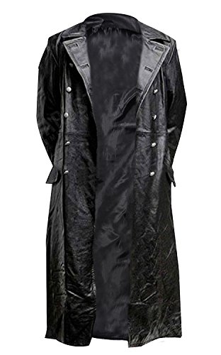 Mens Black Leather Trench Coat - Double Breasted German Classic Officer WW2 Military Uniform Jacket2