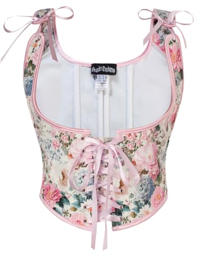 Image of Scarlet Darkness Women's Underbust Corset Top Renaissance Medieval Lace-up Boned Fairycore Pirate Corsets White Pink Floral Size 16