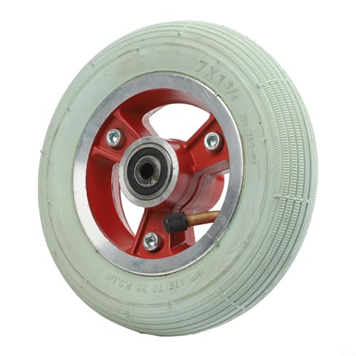 Image of Honseadek 7x1 3/4 Pneumatic Tyre for Electric Wheelchair Front Wheel, 7 Inch Mobility Scooter Tyre with Rubber Tire and Rim, 8mm 10mm Axle Replacement Wheel,(red 8mm)