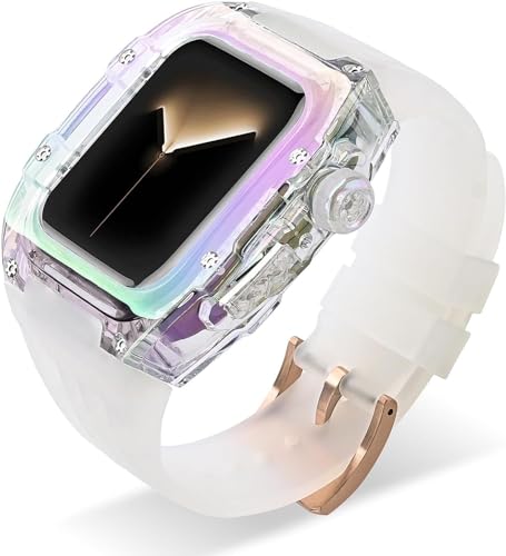 Boîtier montre transparent iWatch 44mm avec son bracelet sport en caoutchouc