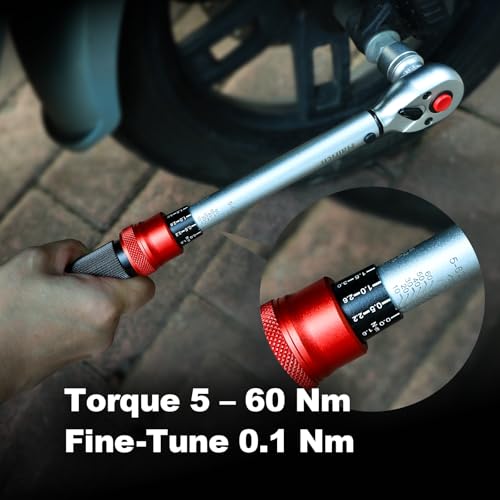 Hairich 3/8 Zoll Drehmomentschlüssel 5-60 Nm für Fahrrad, Motorrad & Auto – 72 Zähne Ratschenkopf, 3-teiliges Set mit 125mm Verlängerung & 3/8\-1/4\ Adapter, perfekt für Zündkerzenwechsel