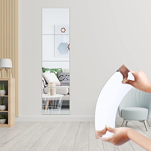 Full Length Mirror Wall Stickers 12 X 12 In Acrylic Mirror Tile Sticky Mirrors Adhesive Acrylic Mirror Sheets Flexible Mirror Squares Removable Mirror Wall Sheet For Wall Dorm Room Decor (4 Pack) #TOP26