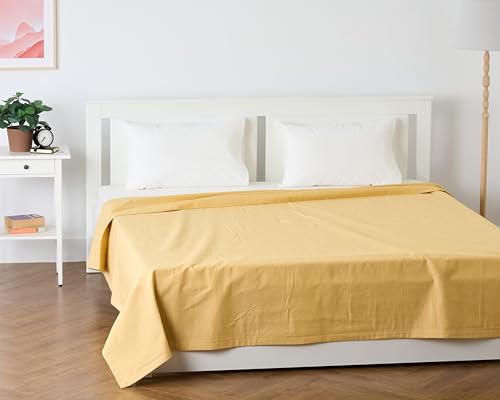 Image of 100% Pure Cotton 3 Layer Dohar, Single Bed Blanket Comforter, (60''X90'' / 152X230 CM), Uni Chambray, Skin Friendly Dohar, Color - Mimosa