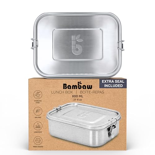 Bambaw Stainless Steel Bento Box 27 oz, Metal Lunch Box with Compartments, Leakproof Stainless Steel Lunch Container, BPA free Dishwasher Safe Metal Lunchbox