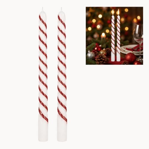 Kit 2 Velas Natalina Decorativa C/glitter Retorcida 21cm (Vermelh...
