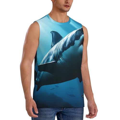 Fuzquwu 3D Realistic Shark for Men’s Sleeveless Workout Tank Top,