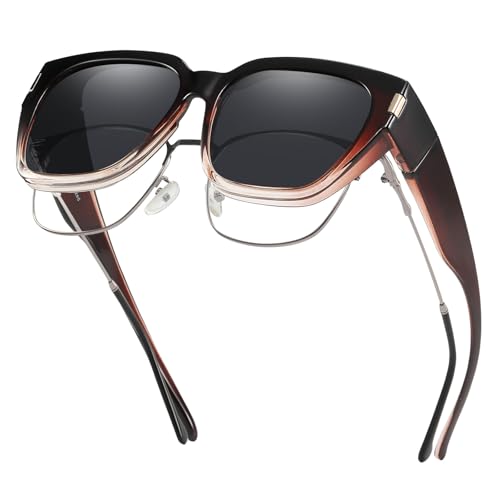 Image of HAOLOTA Polarized Fit Over Glasses Sunglasses for Women Men Trendy Square Wrap Around Shades UV Protection