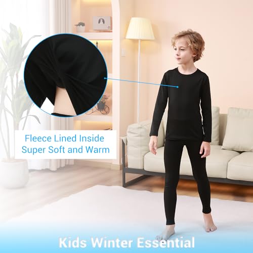PISIQI Thermal Underwear Set for Boys Long Johns Fleece Lined Set Kids Ultra Soft Base Layer Top Bottom Warm Set for Skiing2