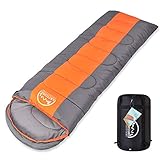 LATTCURE Sleeping Bag, Comfort Portable Lightweight Envelope Sleeping Bag with Compression Sack for Camping,Hiking,Backpacking,Traveling and Other Outdoor Activities -Single,Orange+Grey,(75