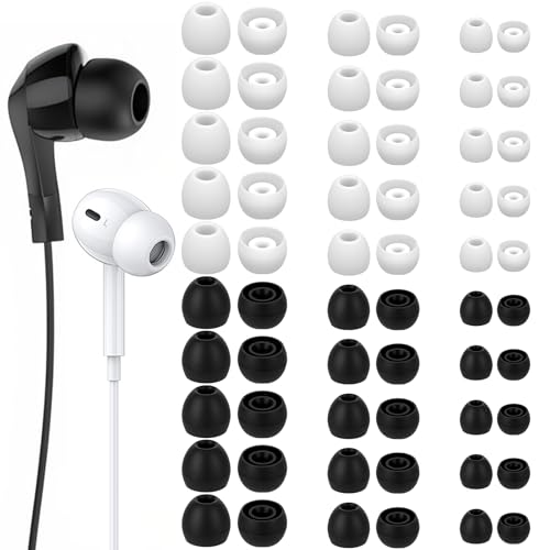 30 Pairs Silicone Ear Bud Tips for in-Ear Headphones, S/M/L Size Ear Cushion Covers, Soft Ear Bud Replacement Ear Gels for Earbuds (15 Black + 15 White, 5 Pairs per Size)