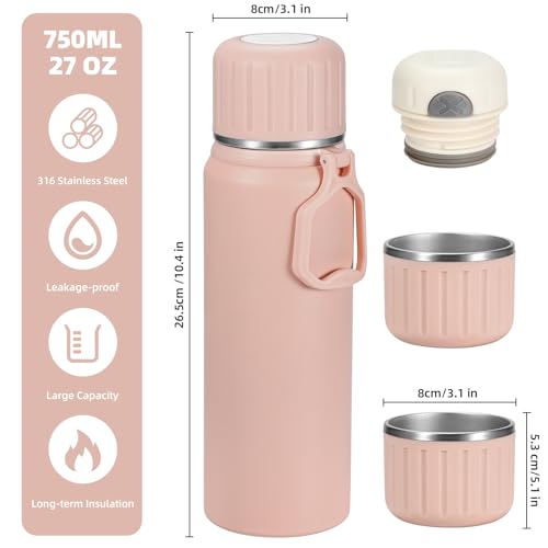 MUCR 750ml Insulated Flask Gift Set with 3 Cups,Pink by MUCR - Used condition - Image 2