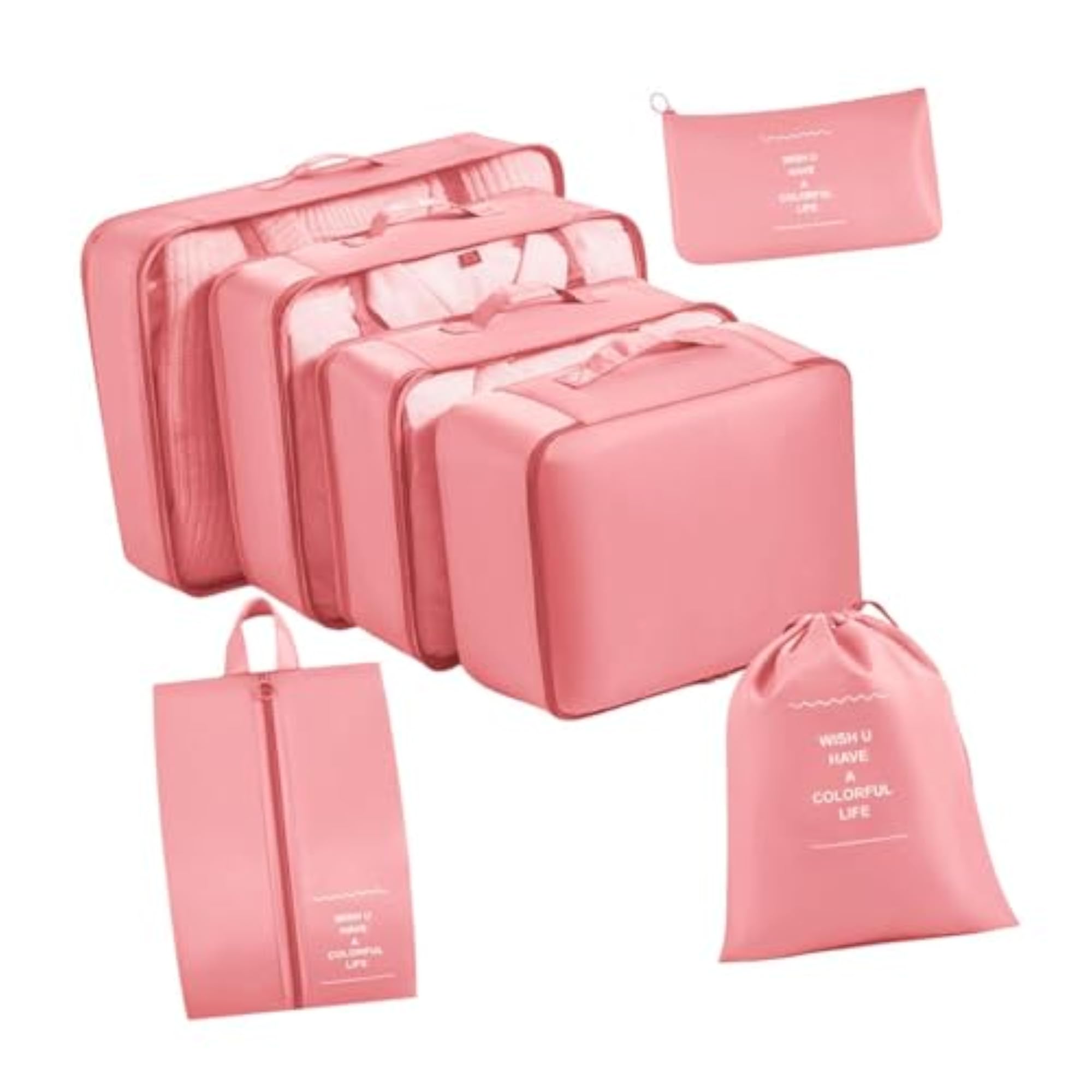 7pc Pink Packing Cubes Set for Organising Luggage