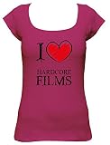 I Love Hardcore Films Fun T-shirt à col bateau pour femme, Rose, XL
