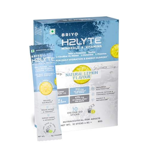 Image of Briyo H2Lyte Low Sugar Electrolyte Drink | Magnesium, Potassium & Sodium with 5 Amino Acids, B Vitamins & Vitamin C | Hydration & Energy Support | Natural Lemon Flavor