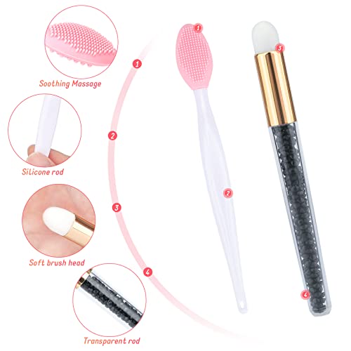 102Pcs Glitter Crystal Lip Brush, Eyelash Brushes, Double Sided Silicone Lip Scrub Brush, Lash Shampoo Brushes For Eyelash Extensions (Black 102Pcs) #TOP2