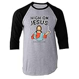 High On Jesus (JK Its Weed) Funny Marijuana Pot Black L Raglan Baseball Tee Shirt