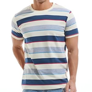 Men’s Crewneck Striped T-Shirt Casual Cotton Tees Tops S – XXXL