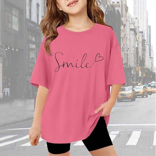 Oversized Tshirts for Girls Letter Print Graphic Tees Drop Shoulder Short Sleeve T Shirts Summer Casual Loose Tops 3-14 Years2