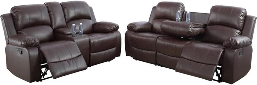 Pemberly Row Contemporary 2-Piece Recliner Sofa Set, Faux Leather, Espresso Finish, Includes Loveseat and Sofa, Modern Design, Easy Assembly, Comfortable Living Room Seating