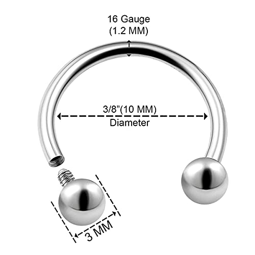 Viujuh 2Pcs Surgical Steel Internally Threaded Horseshoe Earrings 16G 3/8 10Mm 3Mm Ball Lobe Earrings Tragus Piercing Jewelry 2266 (10Mm) #TOP1