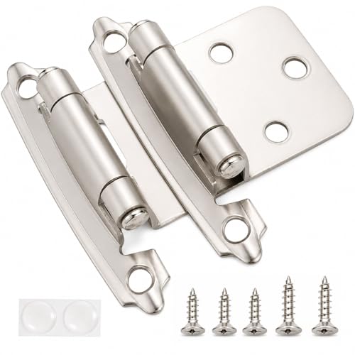 DecoBasics Cabinet Hinges Brushed Nickel for Kitchen Cabinets Doors (5 Pair -10 Pcs) -1/2" Overlay (Variable) -Self Closing Kitchen Cabinet Hinges Flush Mount w/Silicon Bumpers & Hardware Screws by DecoBasics - Used condition - Image 9