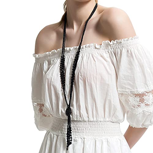 Vintage Style Charcoal Black Long Multitier Beaded Womens Necklace Jewelry (Long - 31") #TOP2