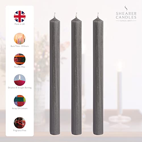 Shearer Candles Grey - Dinner Candles - 10 Inch - Unscented Dripless Dinner Candles - 11 Hour Burn Time - 6 Pack #TOP2